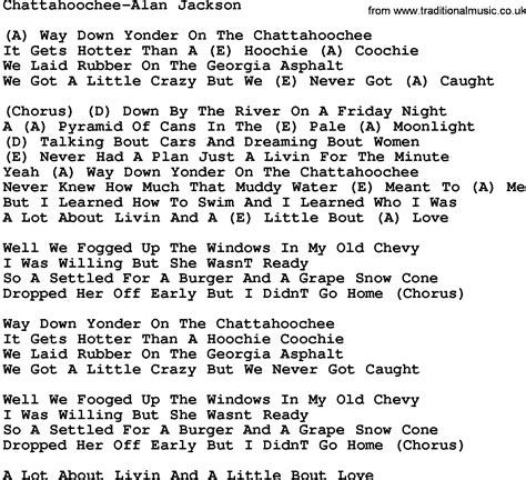 Chattahoochee Lyrics Meaning. Well Way Down Yonder On The Chattahoochee It Gets Hotter Than A Hoochie Coochie We Laid Rubber On The Georgia Asphalt We Got A Little Crazy But We Never Got Caught Down By The River On A Friday Night A Pyramid Of Cans In The Pale Moonlight Talkin’ About Cars And Dreamin’ About Women